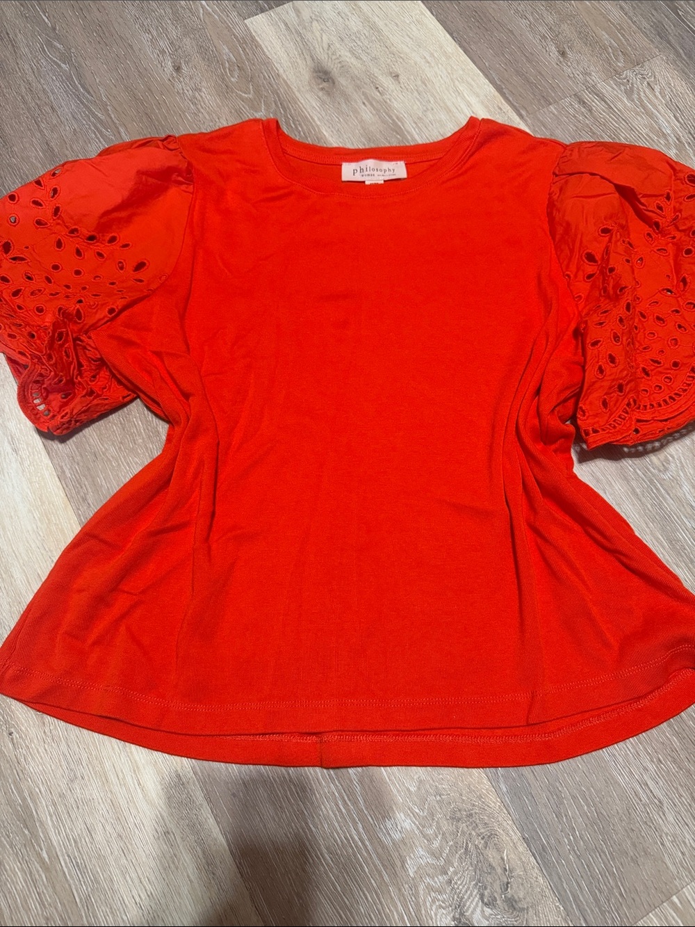 philosophy Bright Red Eyelet Puff Sleeve Tee size 1x